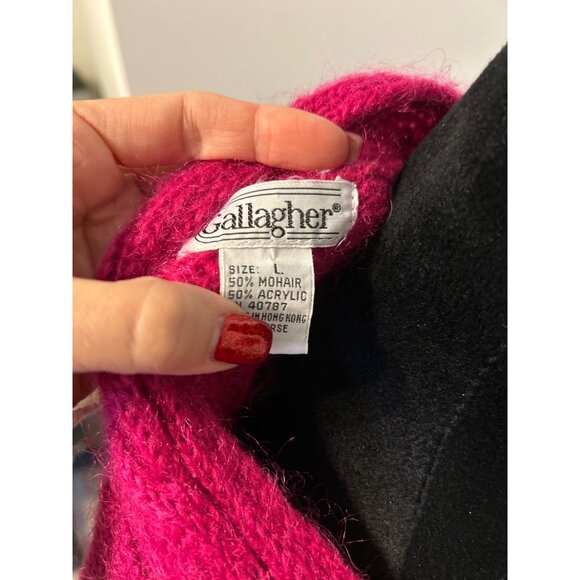 Gallagher Vintage Women's Fuchsia Mohair & Acrylic Knit Cardigan Sweater Size L - Picture 6 of 7